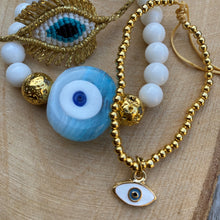 Load image into Gallery viewer, Mother of Pearl Glass Evil Eye Bracelet